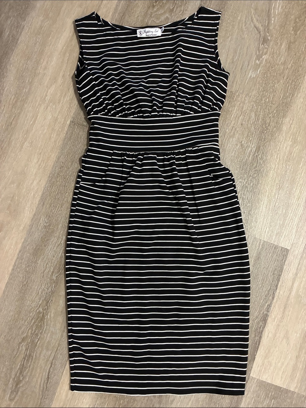 Excellent condition Vintage Fighting Eel Black and White Striped Midi Dress